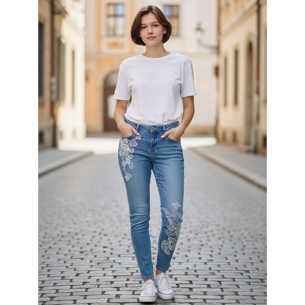 9th & Main Skinny Jeans Women 6 Blue Lace Embroider Mid Rise